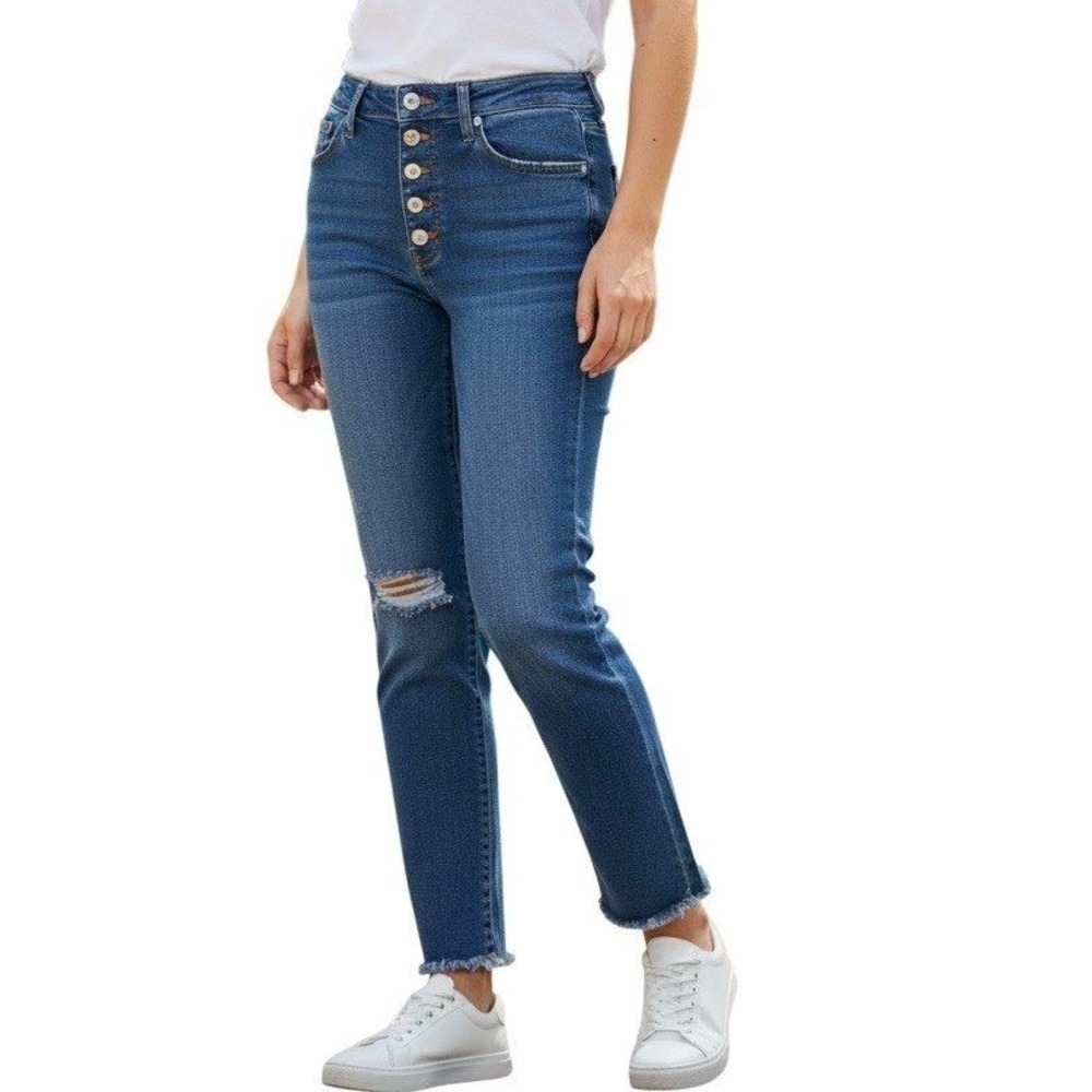 JOE'S NWOT High Rise Straight Jeans 26x27.5 Distressed Raw Hem Button Fly Blue‎